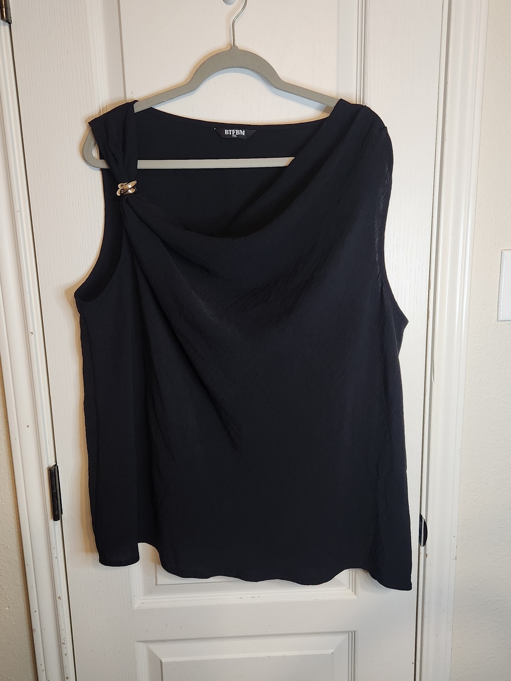 Black Draped Sleeveless Blouse